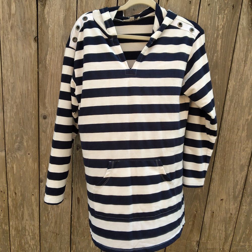 Kenar size M navy blue white stripe hooded sweatshirt longline